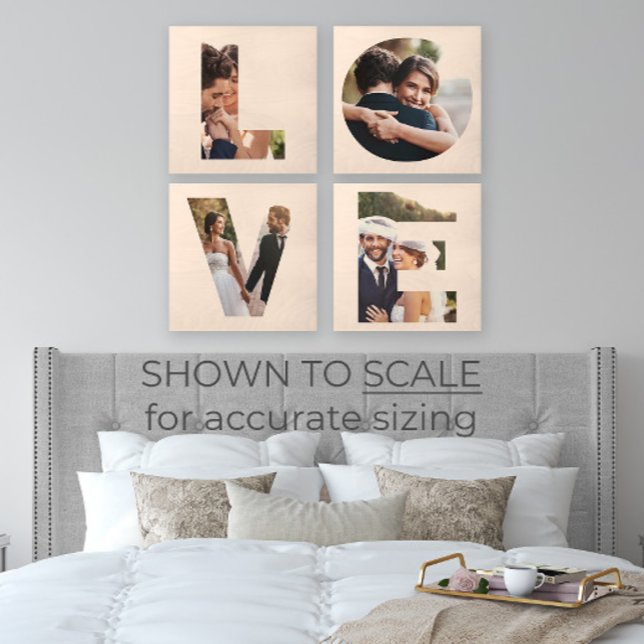 LOVE 4 Photo Collage Cutout Wedding Keepsake Wood Photo Tile (Highlight your love story with our 4-photo wedding gallery wall, an elegant keepsake for your home!
)