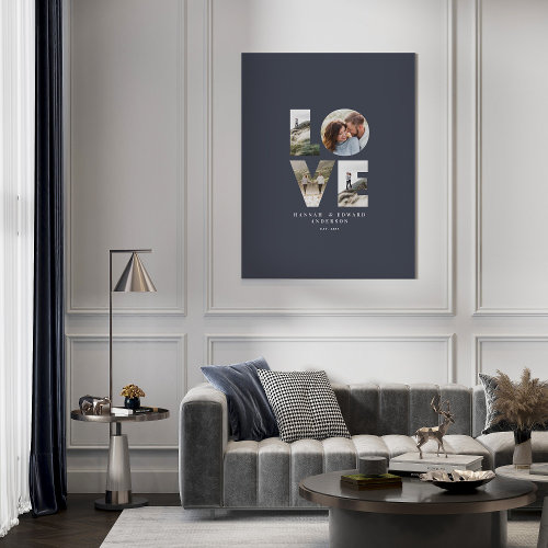 Love 4 photo modern minimal personalised gift blue