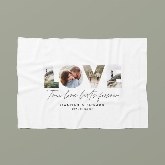 Love 4 photo modern minimal personalised gift  fleece blanket (Creator Uploaded)