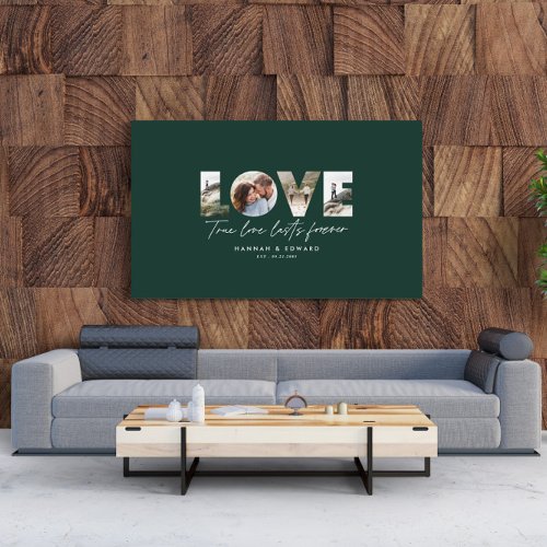 Love 4 photo modern minimal personalized green canvas print