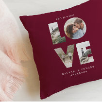 Love 4 photo simple modern personalised burgundy throw pillow