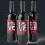 Love 4 photo simple modern personalised burgundy wine label<br><div class="desc">Love 4 photo simple modern personalised anniversary,  wedding,  birthday or Christmas gift for the one you love. Burgundy color.</div>