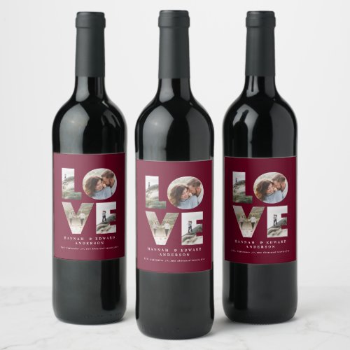 Love 4 photo simple modern personalised burgundy wine label