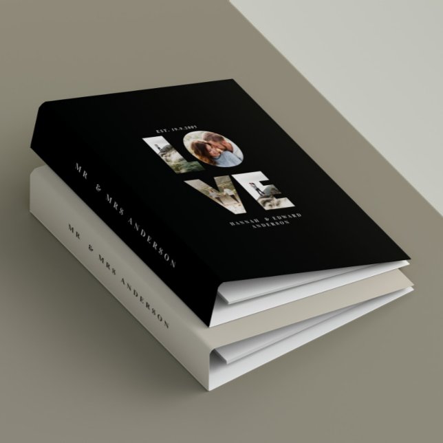 Love 4 photo simple modern personalised gift black 3 ring binder (Creator Uploaded)