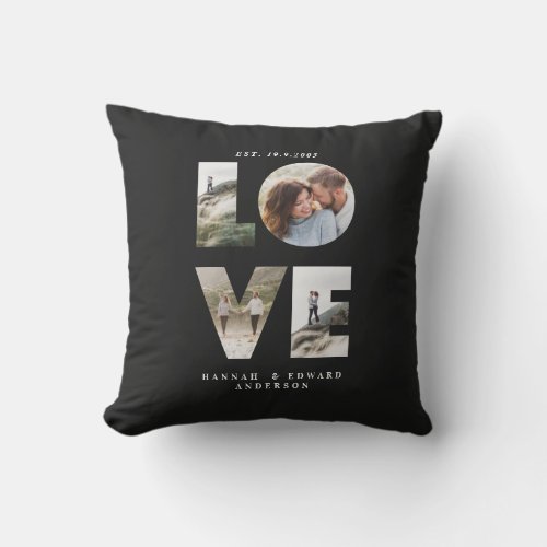 Love 4 photo simple modern personalised gift black throw pillow