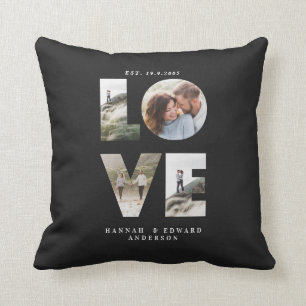 Love 4 photo simple modern personalised gift black throw pillow