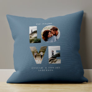Love 4 photo simple modern personalised gift blue throw pillow