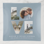 Love 4 photo simple modern personalised gift blue trinket tray<br><div class="desc">Love 4 photo simple modern personalised anniversary,  wedding,  birthday or Christmas gift for the one you love.Modern elegant stylish dusty blue photo collage design.</div>