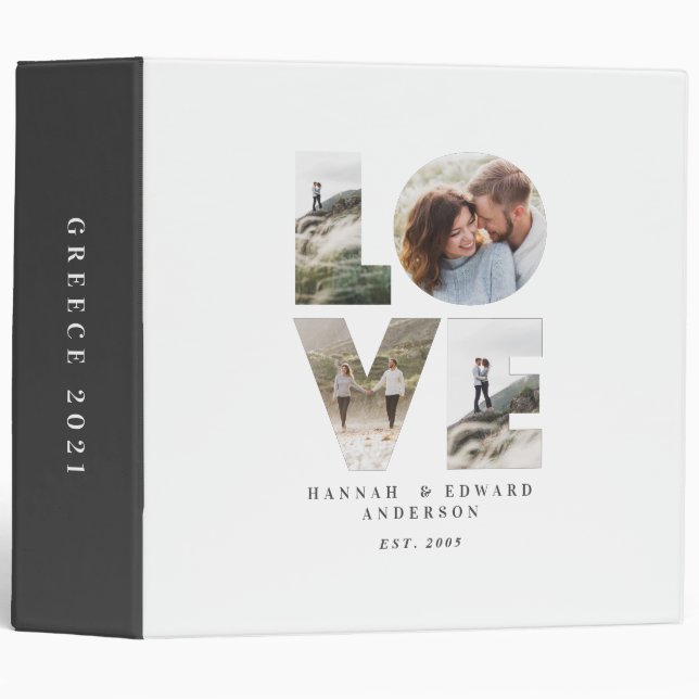 Love 4 photo simple modern personalised gift faux 3 ring binder (Front/Spine)