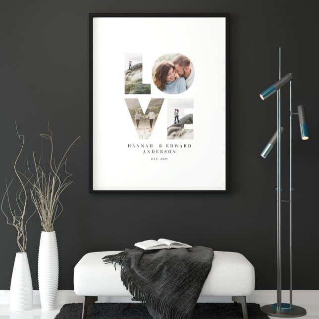 Love 4 photo simple modern personalised gift faux canvas print (Creator Uploaded)