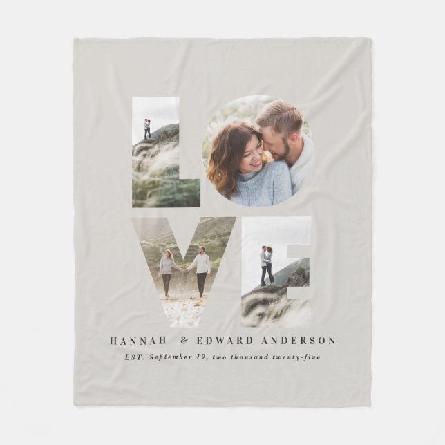 Love 4 photo simple modern personalised gift fleece blanket (Front)