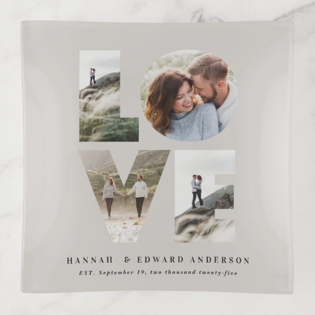 Love 4 photo simple modern personalised gift gray trinket tray (Front)