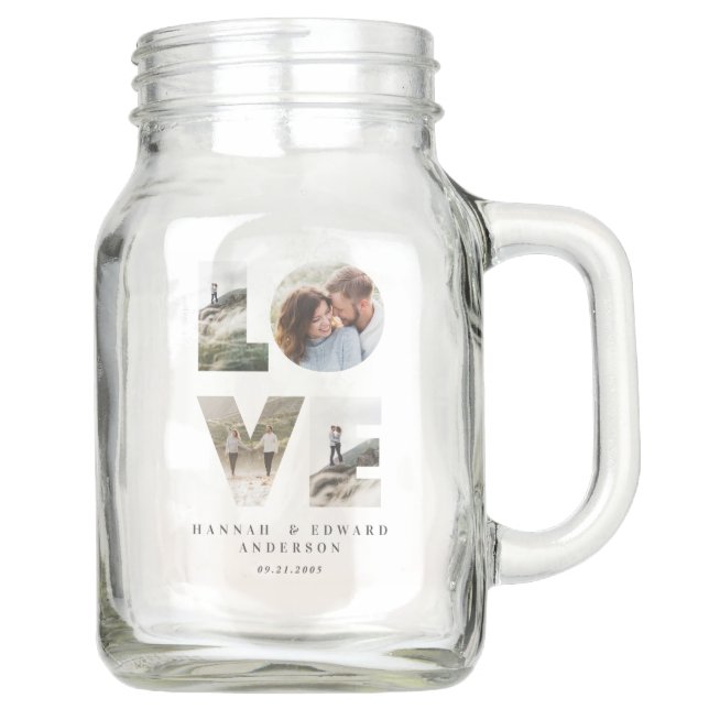 Love 4 photo simple modern personalised gift mason jar (Front)