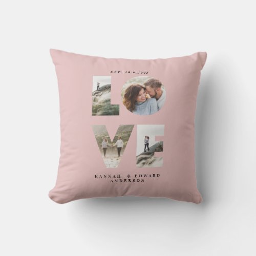 Love 4 photo simple modern personalised gift pink throw pillow