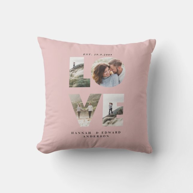 Love 4 photo simple modern personalised gift pink throw pillow (Front)