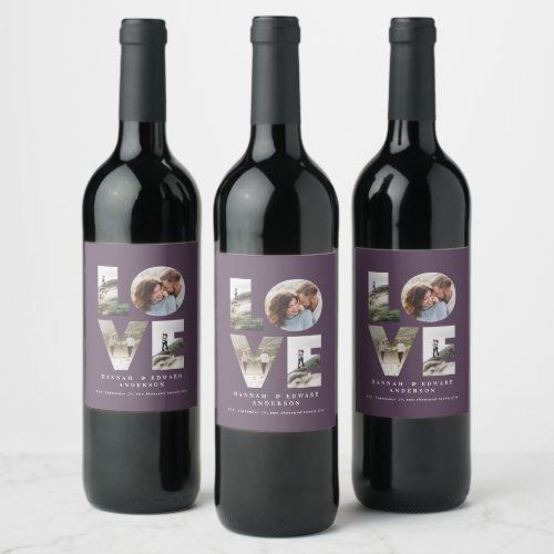 Love 4 photo simple modern personalised gift plum wine label