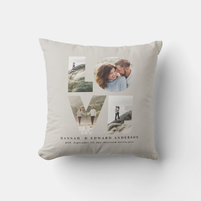 Love 4 photo simple modern personalised gift throw pillow (Front)
