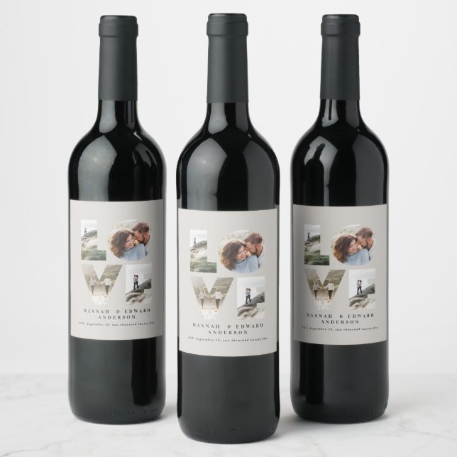 Love 4 photo simple modern personalised gift wine  label (Bottles)