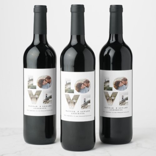 Love 4 photo simple modern personalised gift wine  wine label