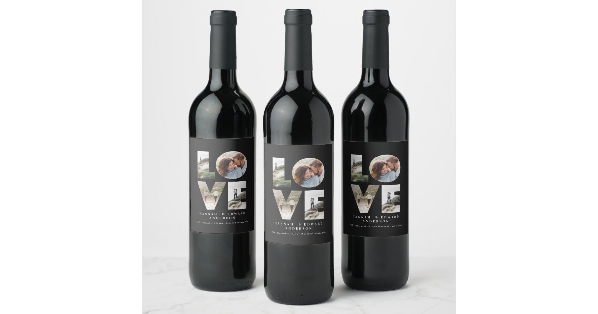 Love 4 photo simple modern personalized gift wine label