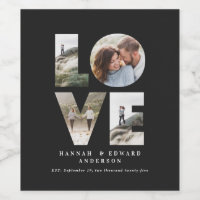 Love 4 photo simple modern personalized gift wine label