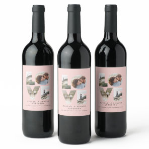 Love 4 photo simple modern personalised pink wine label
