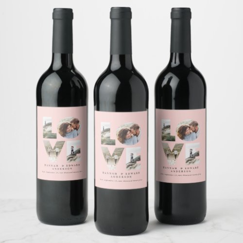 Love 4 photo simple modern personalised pink wine label