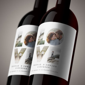 Love 4 photo simple modern personalized gift wine label