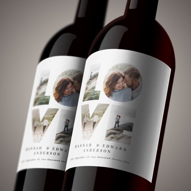Love 4 photo simple modern personalized gift wine label (Creator Uploaded)