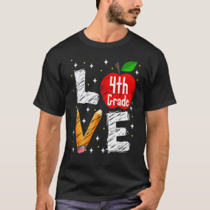 Love 4th Grade Apple Back To School Teacher T-Shirt