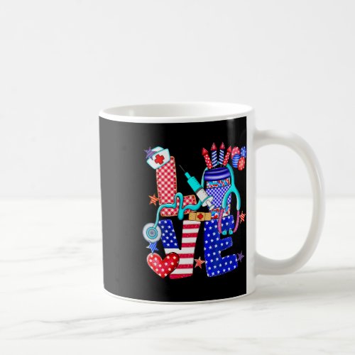 Love 4th Of July American Flag Memorial Day Rn Nur Coffee Mug