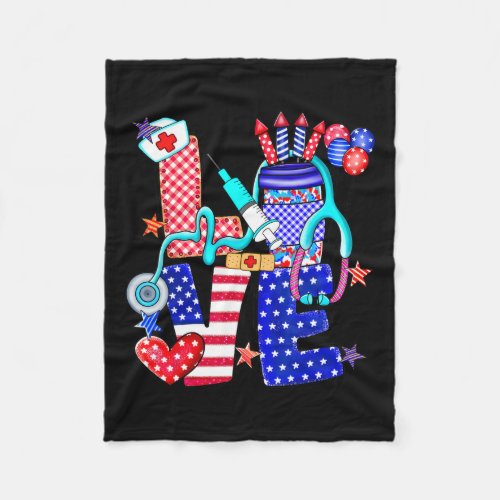 Love 4th Of July American Flag Memorial Day Rn Nur Fleece Blanket