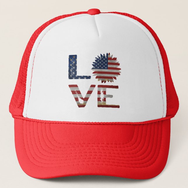 LOVE 4TH OF JULY PATRIOTIC GIFT   TRUCKER HAT (Front)