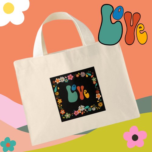 LOVE 70s Botanical with Personalization option Mini Tote Bag