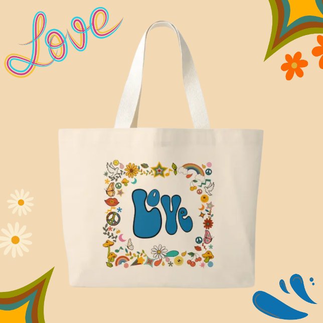 LOVE 70's Theme Shapes & Symbols  Large Tote Bag (Creator Uploaded)