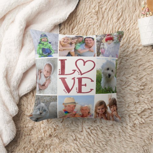 LOVE 8_Photo Collage changeable background color Throw Pillow