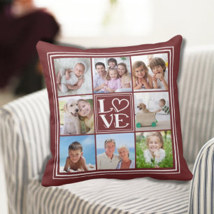 LOVE 8-Photo Collage (changeable solid color) Throw Pillow