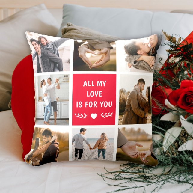 Love 8 Photo Collage Red Throw Pillow (Creator Uploaded)