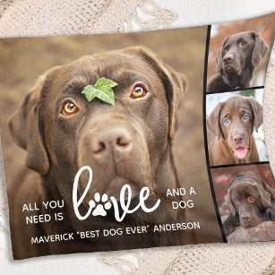 LOVE & a DOG Personalized Dog Lover Photo Collage Fleece Blanket