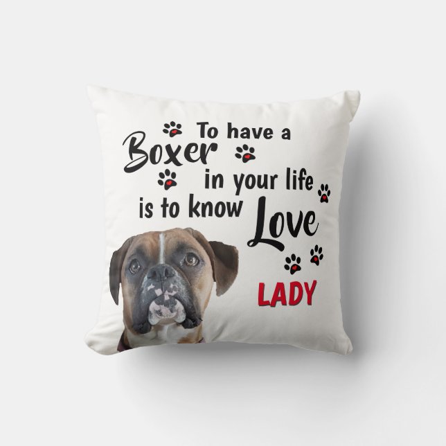 Love a Fawn Boxer Dog Throw Pillow (Front)