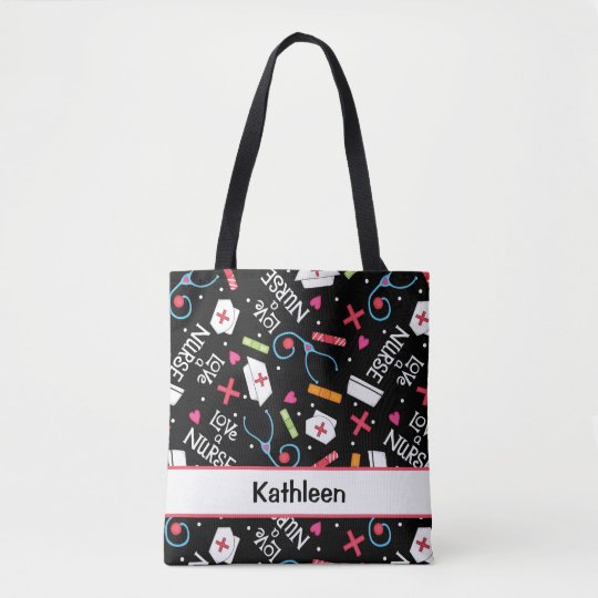 Love A Nurse Art Black Name Personalized Tote Bag Zazzle Love A Nurse Art Black Name Personalized Tote Bag