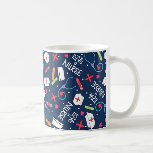 Love A Nurse Art Navy Blue with Nurse Designs Coffee Mug