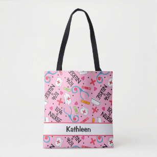 Love a Nurse Art Pink Name Personalized Tote Bag