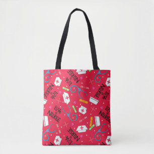 Love a Nurse Art Red with Nurse Motifs Tote Bag