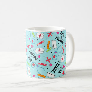 Love A Nurse Art Turquoise Blue with Nurse Designs Coffee Mug