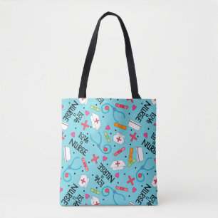 Love a Nurse Art Turquoise with Nurse Motifs Tote Bag