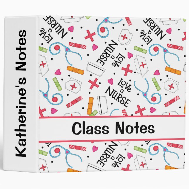 Love a Nurse Art White Name Personalized 3 Ring Binder (Front/Spine)