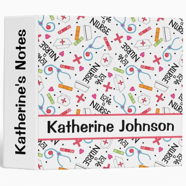 Love a Nurse Art White Name Personalized 3 Ring Binder (Front/Spine)