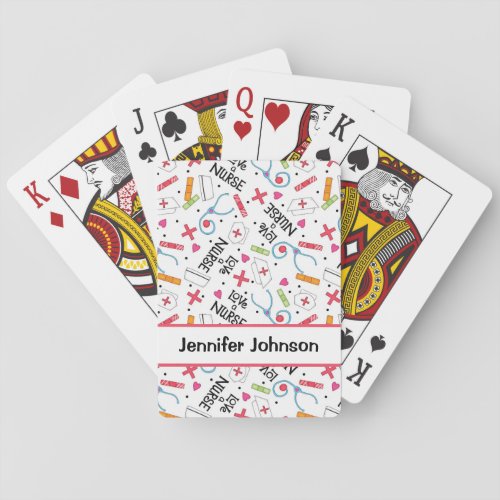 Love a Nurse Art White Name Personalized Playing Cards