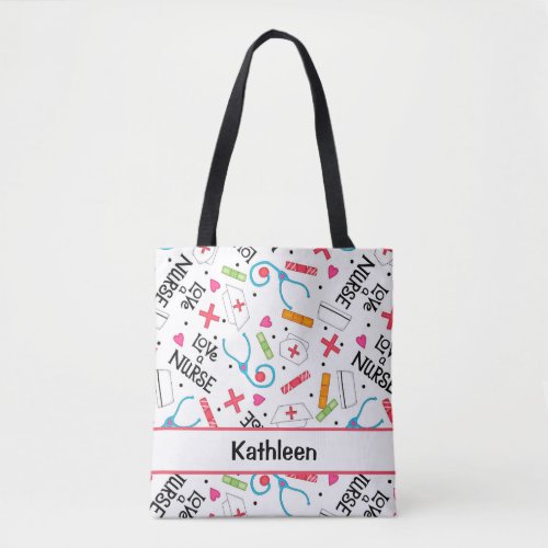 Love a Nurse Art White Name Personalized Tote Bag